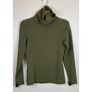 HENRIETTE STEFFENSEN Moss Green High Turtleneck Blouse Pullover Ribbed Medium